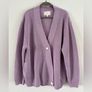YTG - YITAI Cardigan Oversized Purple Chunky Knit With Daisy Buttons Large